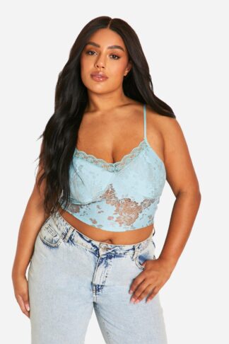 Womens Plus Burnout Lace Cami Top - Blue - 16, Blue