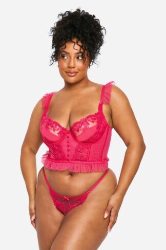 Womens Plus Button Detail Corset Bra - Pink - 16-18, Pink