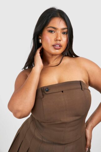 Womens Plus Button Detail Tailored Corset Top - Beige - 22, Beige