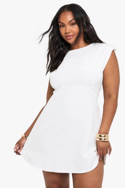 Womens Plus Cap Sleeve Mini Dress - White - 16, White