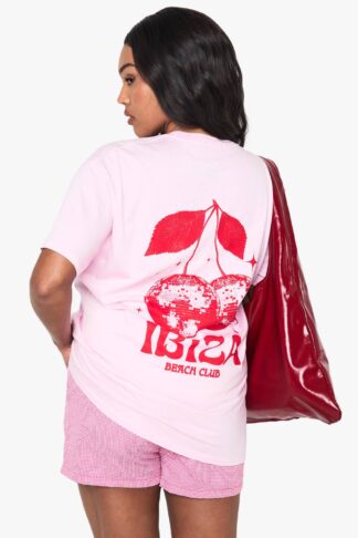 Womens Plus Cherry Ibiza T-Shirt - Pink - 16, Pink