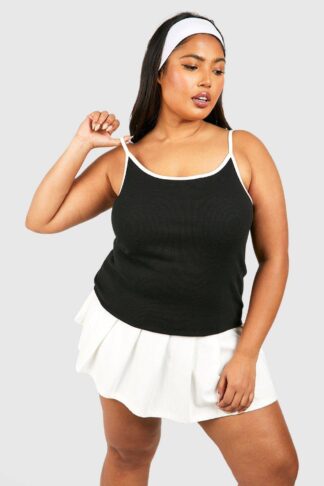 Womens Plus Contrast Binding Cami Top - Black - 20, Black