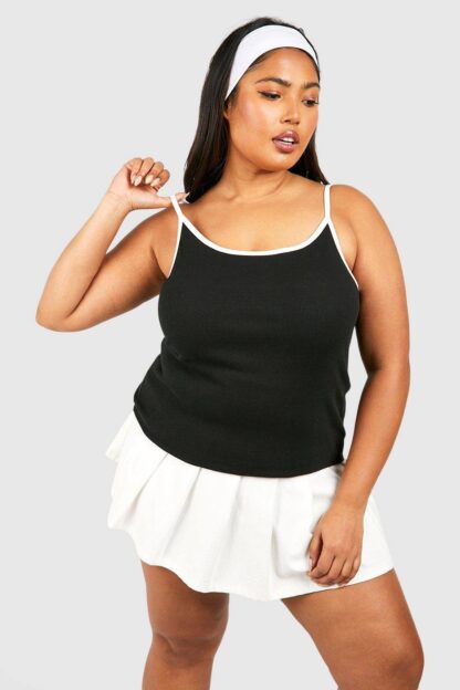 Womens Plus Contrast Binding Cami Top - Black - 20, Black