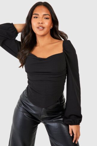 Womens Plus Corset Detail Draped Top - Black - 26, Black