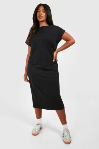 Womens Plus Cotton Elastane Cap Sleeve Midaxi T-Shirt Dress - Black - 22, Black
