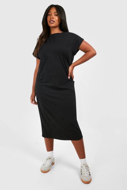 Womens Plus Cotton Elastane Cap Sleeve Midaxi T-Shirt Dress - Black - 22, Black