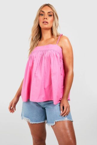 Womens Plus Cotton Poplin Tie Strap Cami Top - Pink - 26, Pink