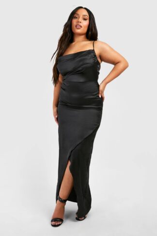 Womens Plus Cowl Neck Strappy Maxi Slip Dress - Black - 16, Black