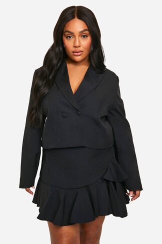 Womens Plus Cropped Blazer - Black - 28, Black