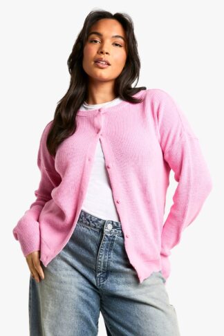 Womens Plus Cropped Knitted Cardigan - Pink - 26, Pink