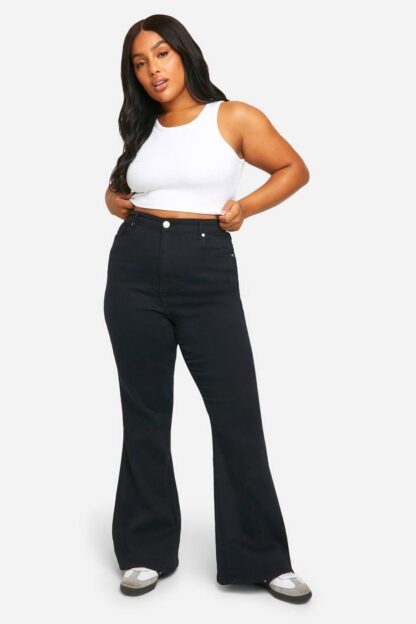 Womens Plus Denim Flared Jeans - Black - 18, Black