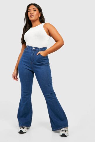 Womens Plus Denim Flared Jeans - Blue - 28, Blue