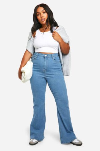 Womens Plus Denim Flared Jeans - White - 16, White