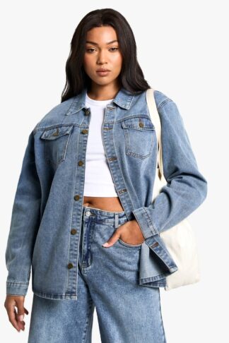 Womens Plus Denim Shacket - White - 16, White