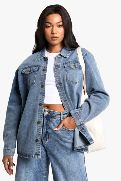 Womens Plus Denim Shacket - White - 16, White