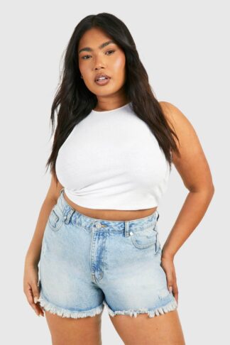 Womens Plus Distressed Denim Mom Short - Blue - 28, Blue