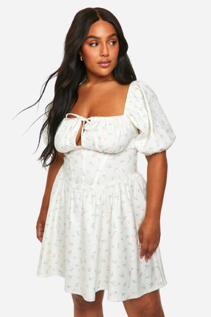 Womens Plus Ditsy Milkmaid Skater Dress - Yellow - 16, Yellow