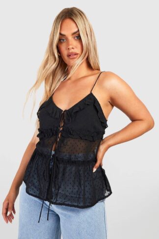 Womens Plus Dobby Tie Cami Top - Black - 20, Black