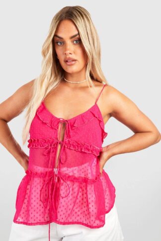 Womens Plus Dobby Tie Cami Top - Pink - 22, Pink