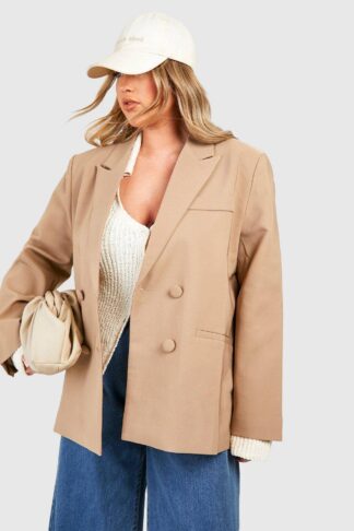 Womens Plus Double Breasted Relaxed Fit Tailored Blazer - Beige - 26, Beige
