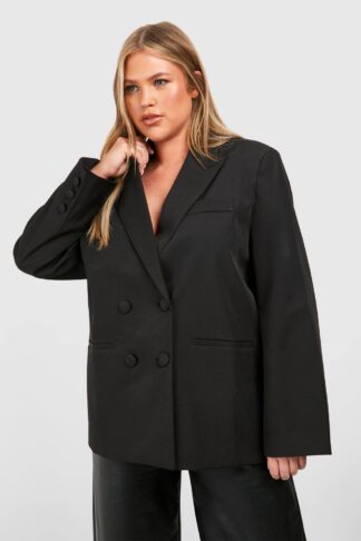 Womens Plus Double Breasted Relaxed Fit Tailored Blazer - Black - 22, Black