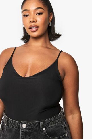 Womens Plus Double Layer Slinky Strappy Bodysuit - Black - 16, Black