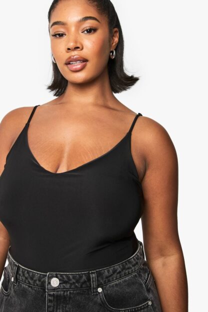 Womens Plus Double Layer Slinky Strappy Bodysuit - Black - 16, Black