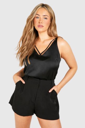 Womens Plus Double Strap Detail Cami Top - Black - 28, Black