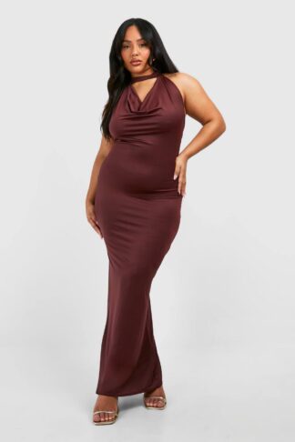 Womens Plus Drape Halterneck Slinky Maxi Dress - Red - 16, Red