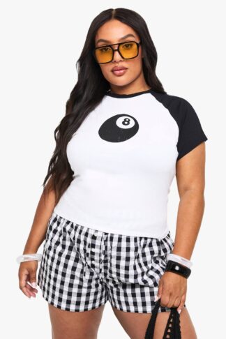Womens Plus Eight Ball Ringer T-Shirt - White - 16, White