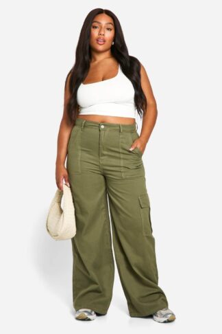 Womens Plus Fitted Cargo Jean - Green - 16, Green
