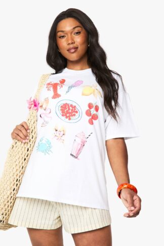 Womens Plus Girly Graphic Oversized T-Shirt - White - 22, White