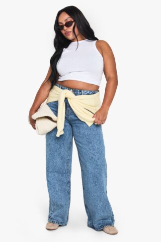 Womens Plus High Waist Bum Shaper Wide Leg Jean - Blue - 16, Blue