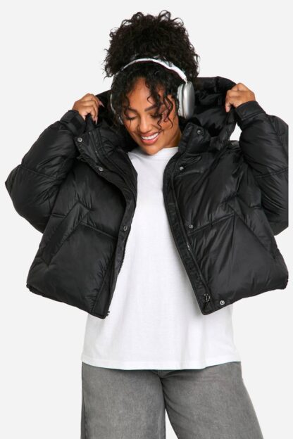 Womens Plus Hooded Puffer Jacket - Black - 28, Black
