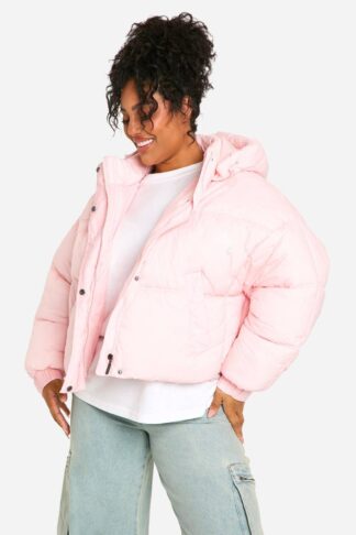 Womens Plus Hooded Puffer Jacket - Pink - 16, Pink