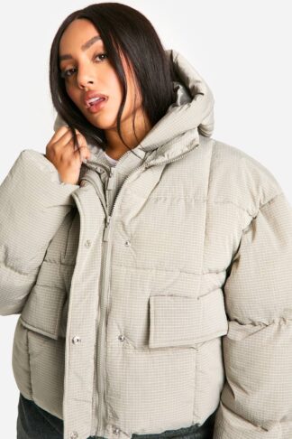 Womens Plus Hooded Textured Puffer Jacket - Green - 16, Green
