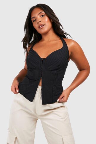 Womens Plus Hook And Eye Rib Sleeveless Corset Top - Black - 16, Black