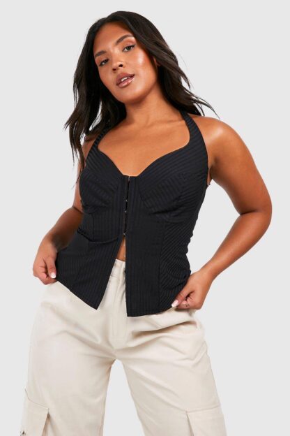 Womens Plus Hook And Eye Rib Sleeveless Corset Top - Black - 16, Black