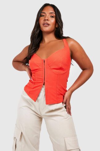 Womens Plus Hook And Eye Rib Sleeveless Corset Top - Orange - 28, Orange