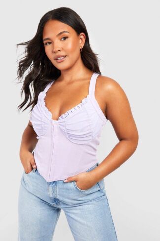 Womens Plus Hook And Eye Ruched Cup Corset Top - Purple - 18, Purple