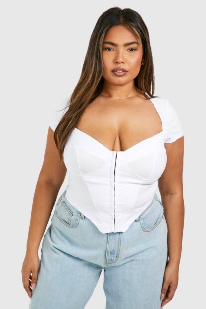 Womens Plus Hook And Eye Sleeveless Corset Top - White - 28, White