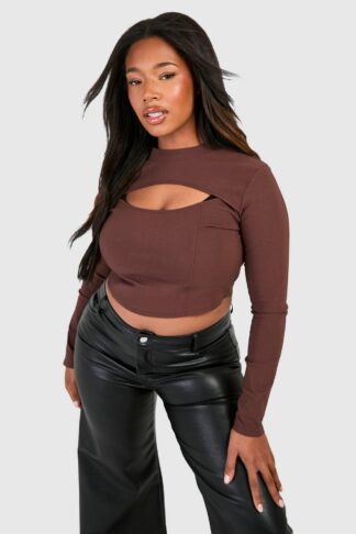 Womens Plus Keyhole Bengaline Corset Top - Brown - 18, Brown