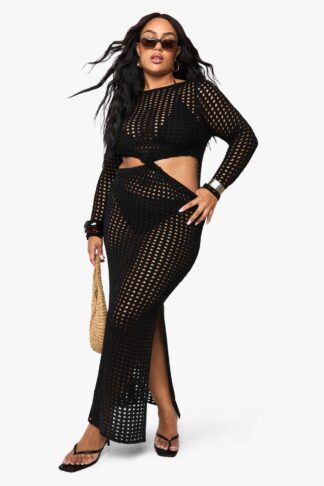 Womens Plus Knitted Beach Twist Detail Maxi Dress - Black - 16, Black