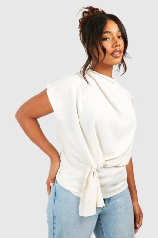 Womens Plus Knot Cowl Neck Blouse - White - 16, White
