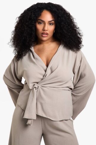 Womens Plus Knot Detail Blouse - Beige - 28, Beige