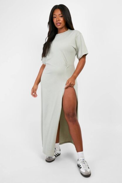Womens Plus Knot Detail High Split T-Shirt Dress - Green - 28, Green