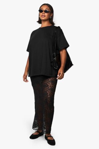 Womens Plus Lace Detail Maxi Skirt - Black - 28, Black