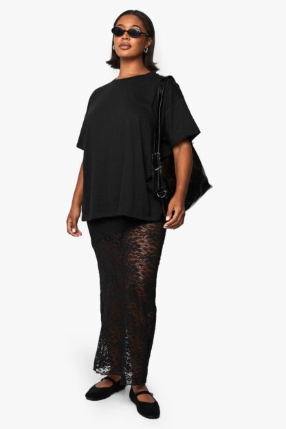 Womens Plus Lace Detail Maxi Skirt - Black - 28, Black