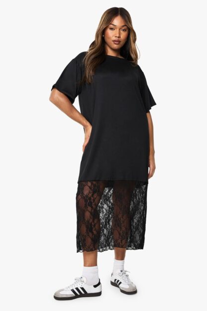 Womens Plus Lace Detail Midaxi T-Shirt Dress - Black - 16, Black