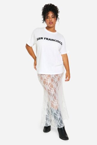 Womens Plus Lace Maxi Column Skirt - White - 28, White